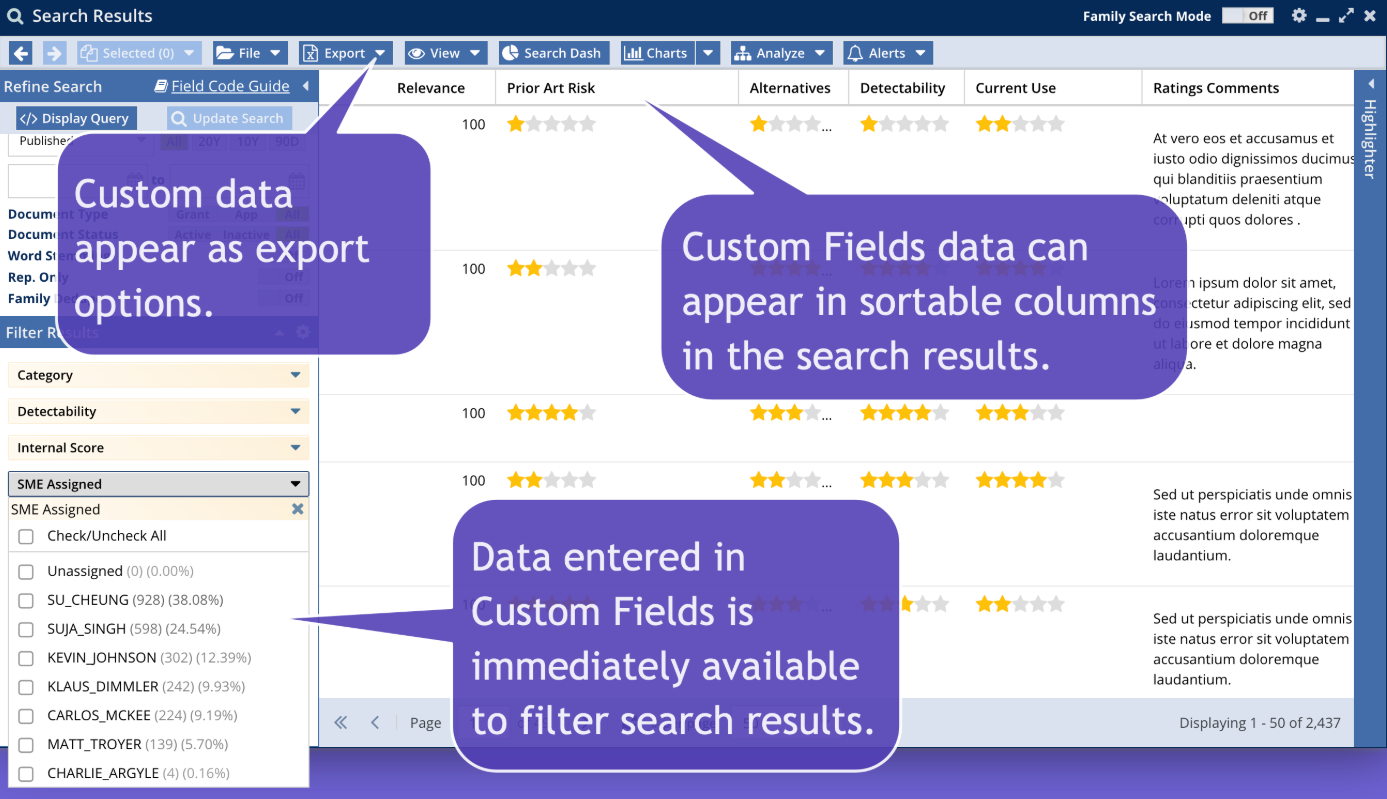 Field types to classify patent data