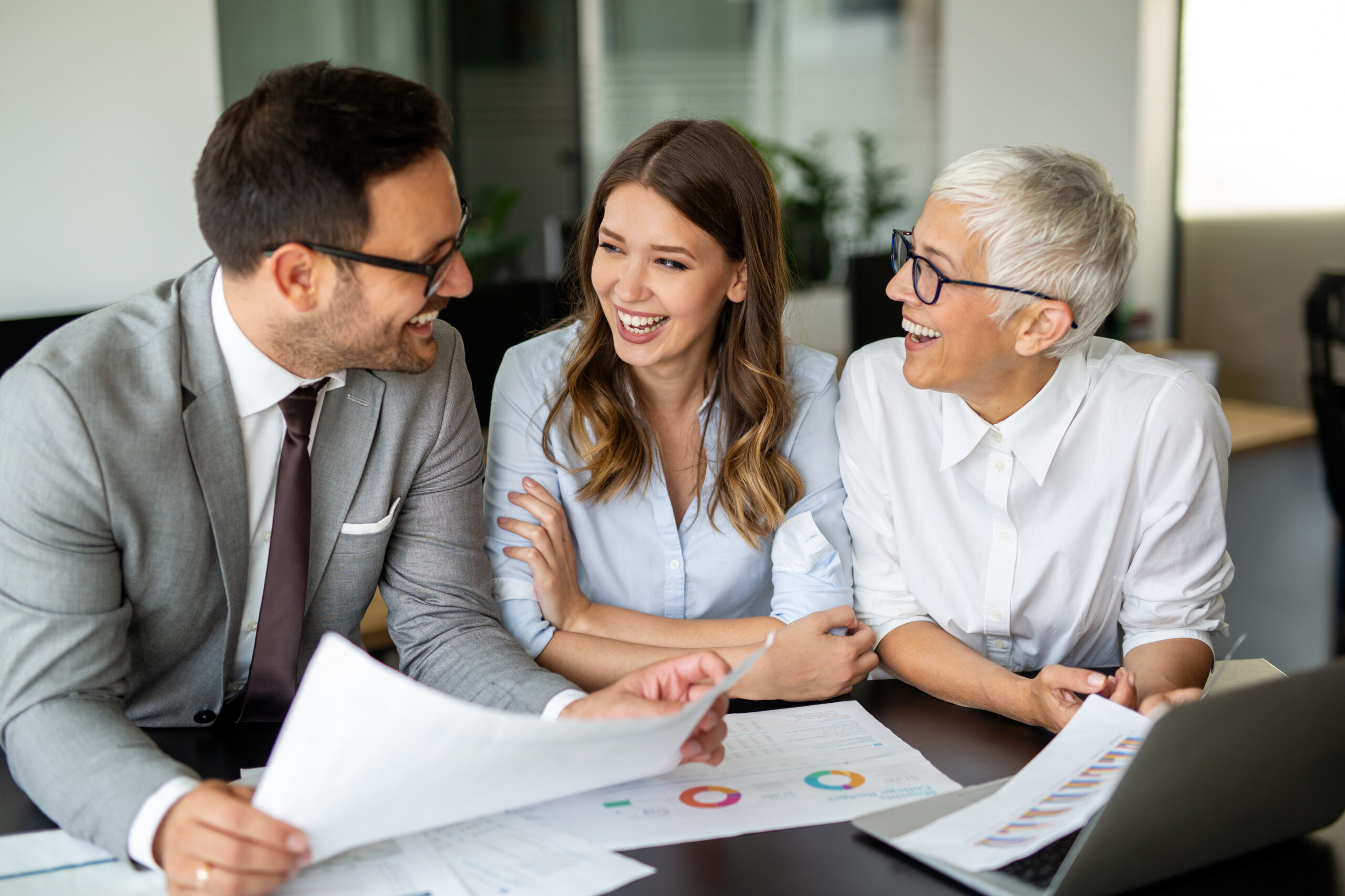 Collaboration and analysis by business people working in corporate office
