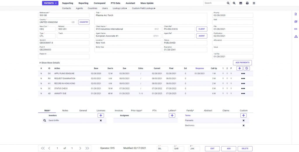 PATTSY WAVE | Patent and Trademark Docketing Software